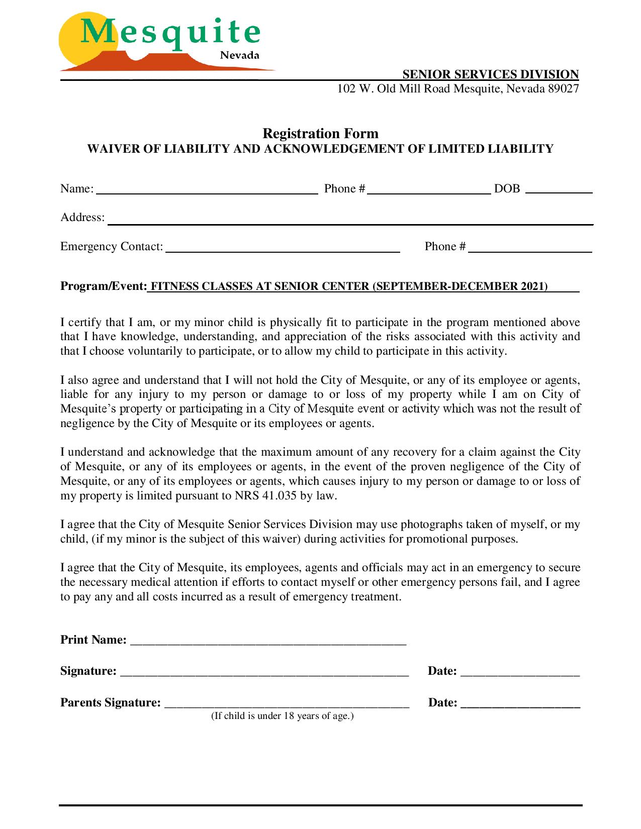 Registration Form (Liability Waiver)